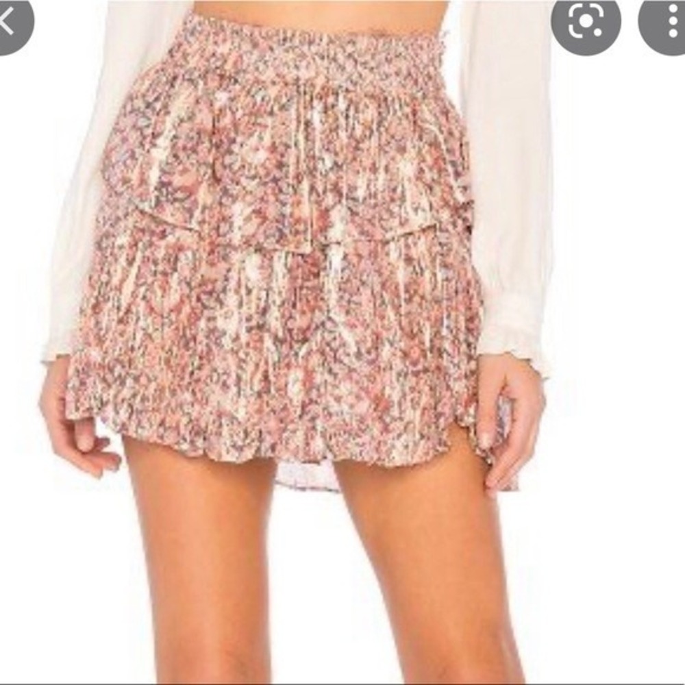 $325 LoveShackFancy Ruffle Tiered Floral Metallic Mini Skirt Size S - Picture 3 of 9